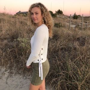 White Lace Up Sweater